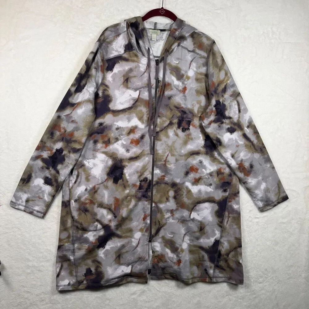 Logo Lounge Hooded Zip Up Long Jacket XL Tie Dye Lounge Duster Cotton Blend